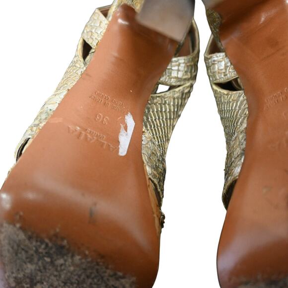 ALAIA Python Snakeskin Platform Peep Toe Heels Sandals Size 36 Gold Ankle Strap - Picture 11 of 11